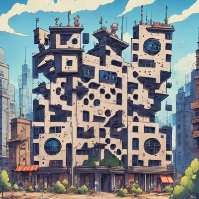 Quirky Tower Building Comic Book QR Code for Posters — image 1