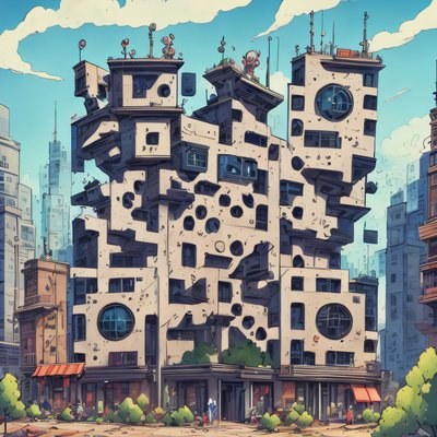 Quirky Tower Building Comic Book QR Code for Posters