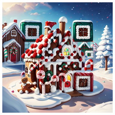 Gingerbread House Digital Painting QR Code for Greeting Cards