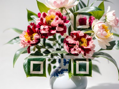 Peony Bouquet Porcelain Vase Photo QR Code Art