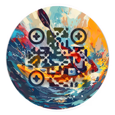 Kayak on Rapids Painterly QR Code for Stickers — image 1