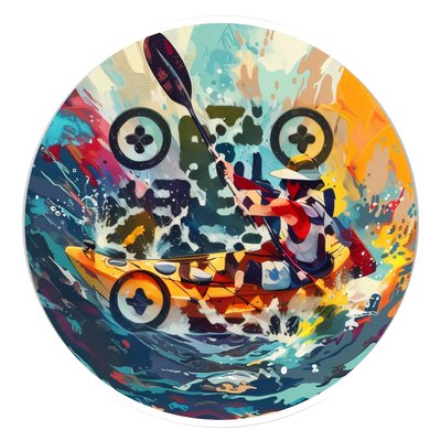 Kayak on Rapids Painterly QR Code for Stickers