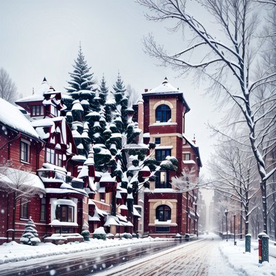 Snowy University Street Digital Painting QR Code for Greeting Cards