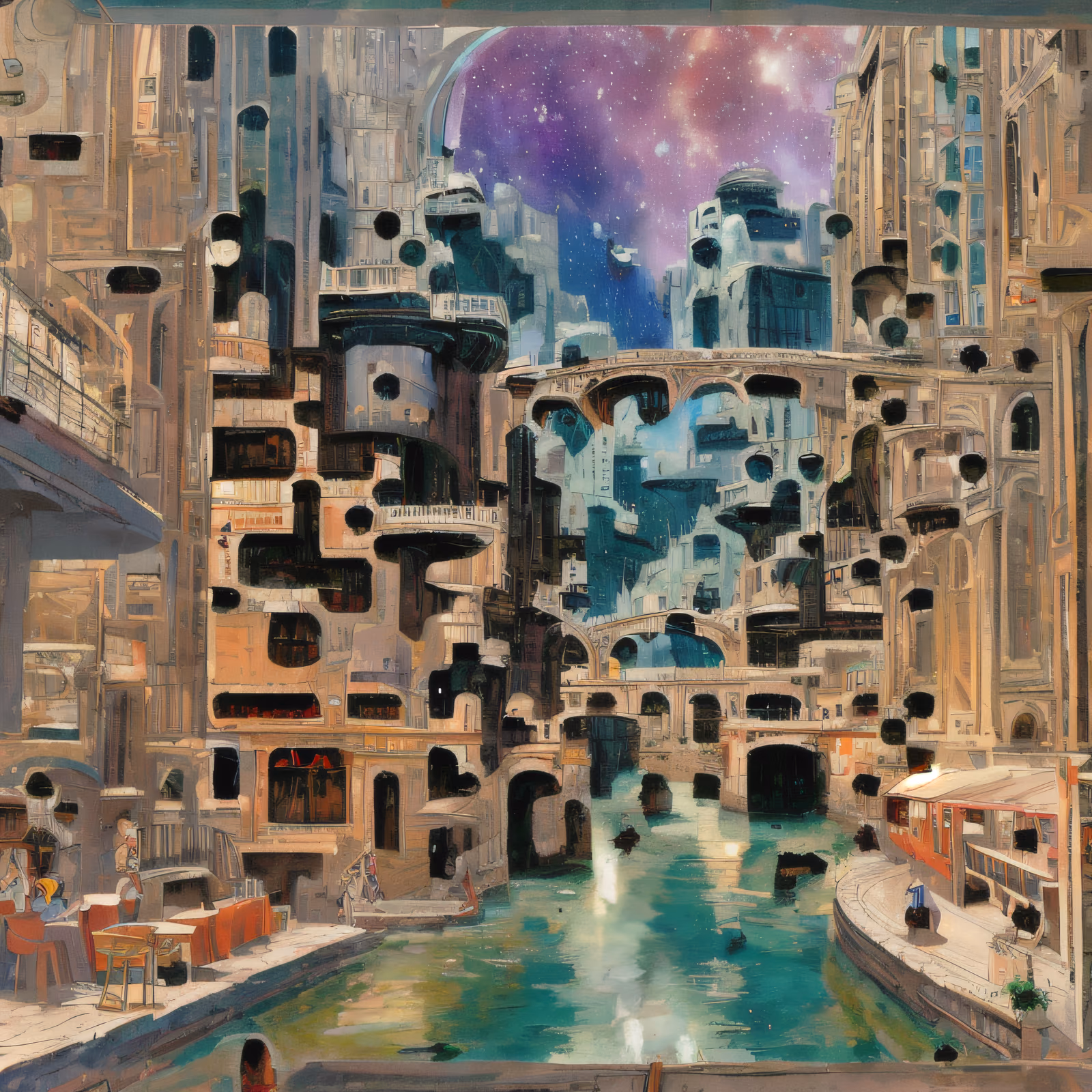 Sci-Fi Canal City Painting QR Code Art — image 1