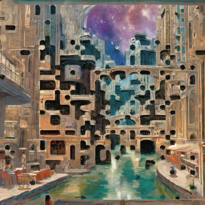 Sci-Fi Canal City Painting QR Code Art