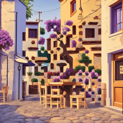 Cobblestone Village Street Vector QR Code for Posters — image 1