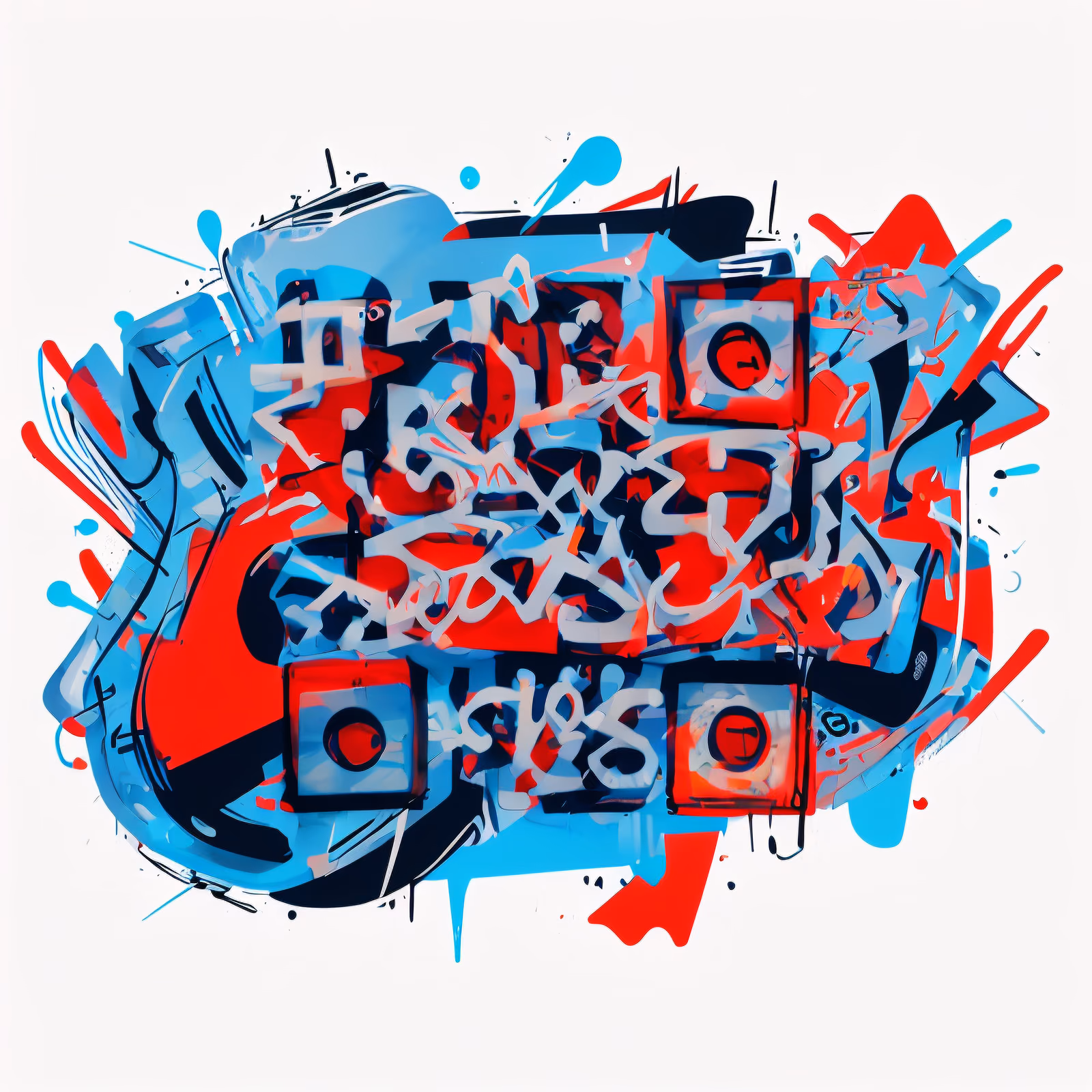 红蓝涂鸦字母服饰二维码艺术 — 图片 1