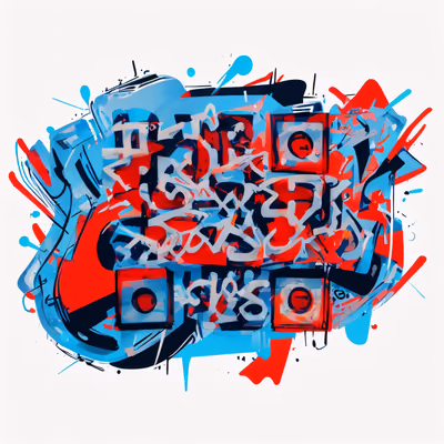 红蓝涂鸦字母服饰二维码艺术 — 图片 1