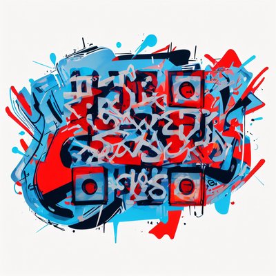 Red Blue Graffiti Lettering QR Code for Apparel