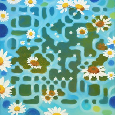 Floating Daisies Impressionist QR Code Art