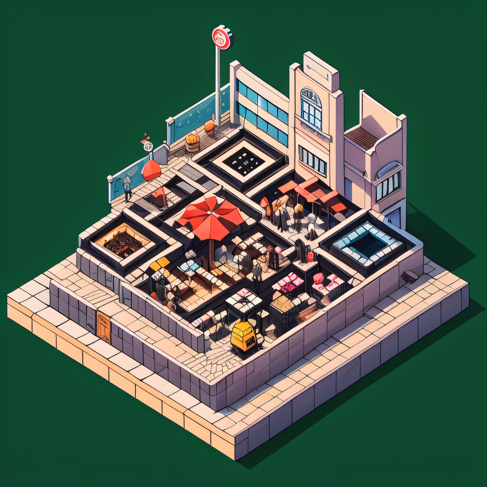 Isometric Cafe Shopping Street Comic QR Code Poster — image 1