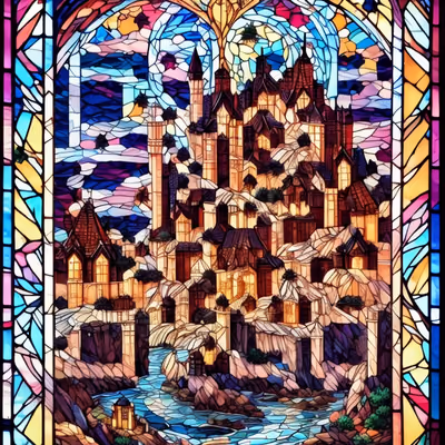 Castle and River Stained Glass QR Code Art — image 1