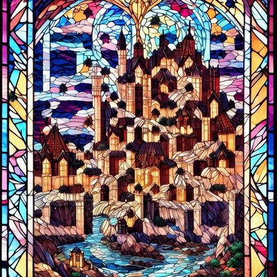 Castle and River Stained Glass QR Code Art