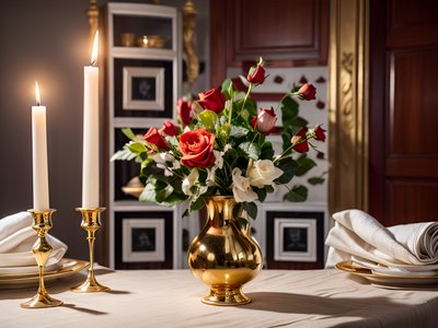 Red Roses Gold Vase Photo QR Code for Restaurant Menus