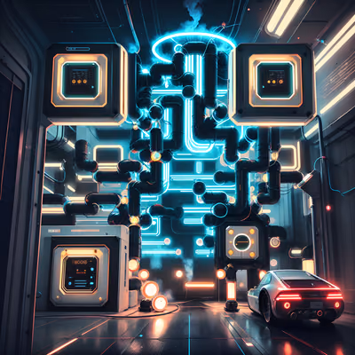 Retrofuturist Neon Facility Pipes QR Code for Posters — image 1