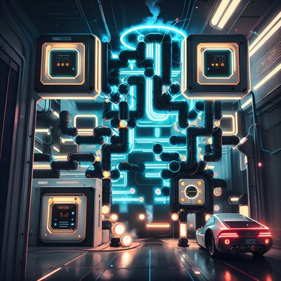 Retrofuturist Neon Facility Pipes QR Code for Posters