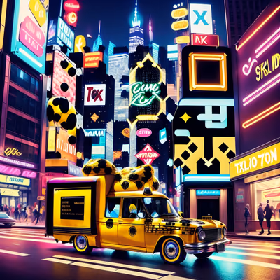 New York Taxi Neon Street QR Code Art — image 1