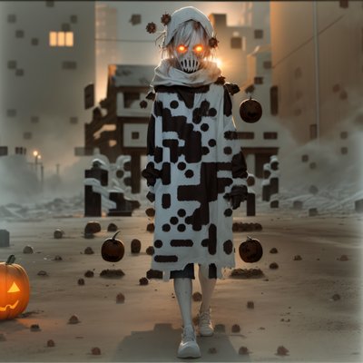 Halloween Zombie Street Scene QR Code for Posters