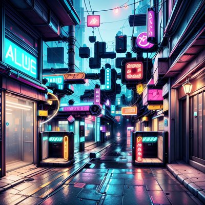 Neon Alleyway Cyberpunk Street QR Code for Posters