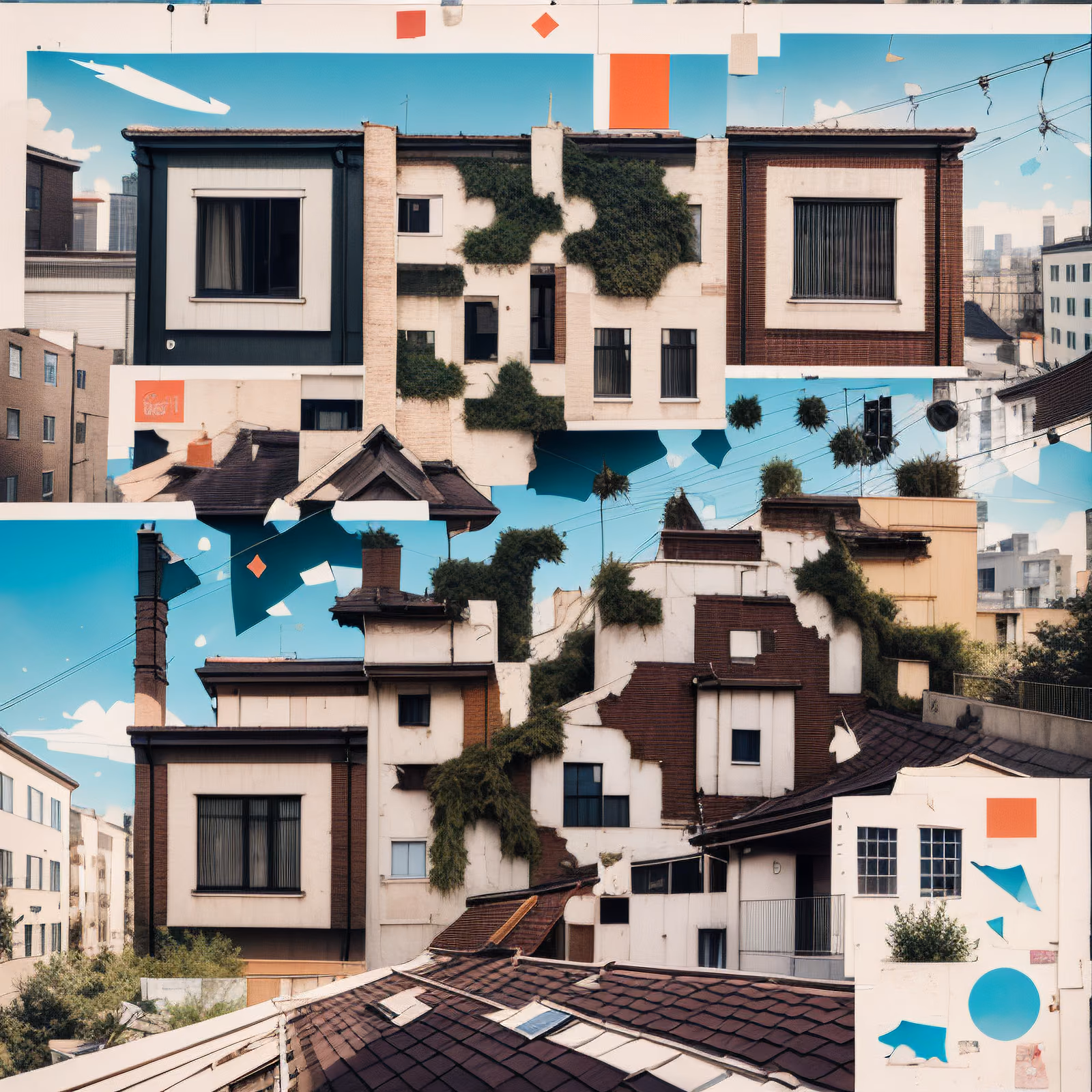 Rooftop Buildings Paper Collage QR Code Art — image 1