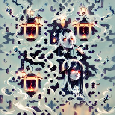 Готические аниме-девушки с фонарями: QR-код для постеров