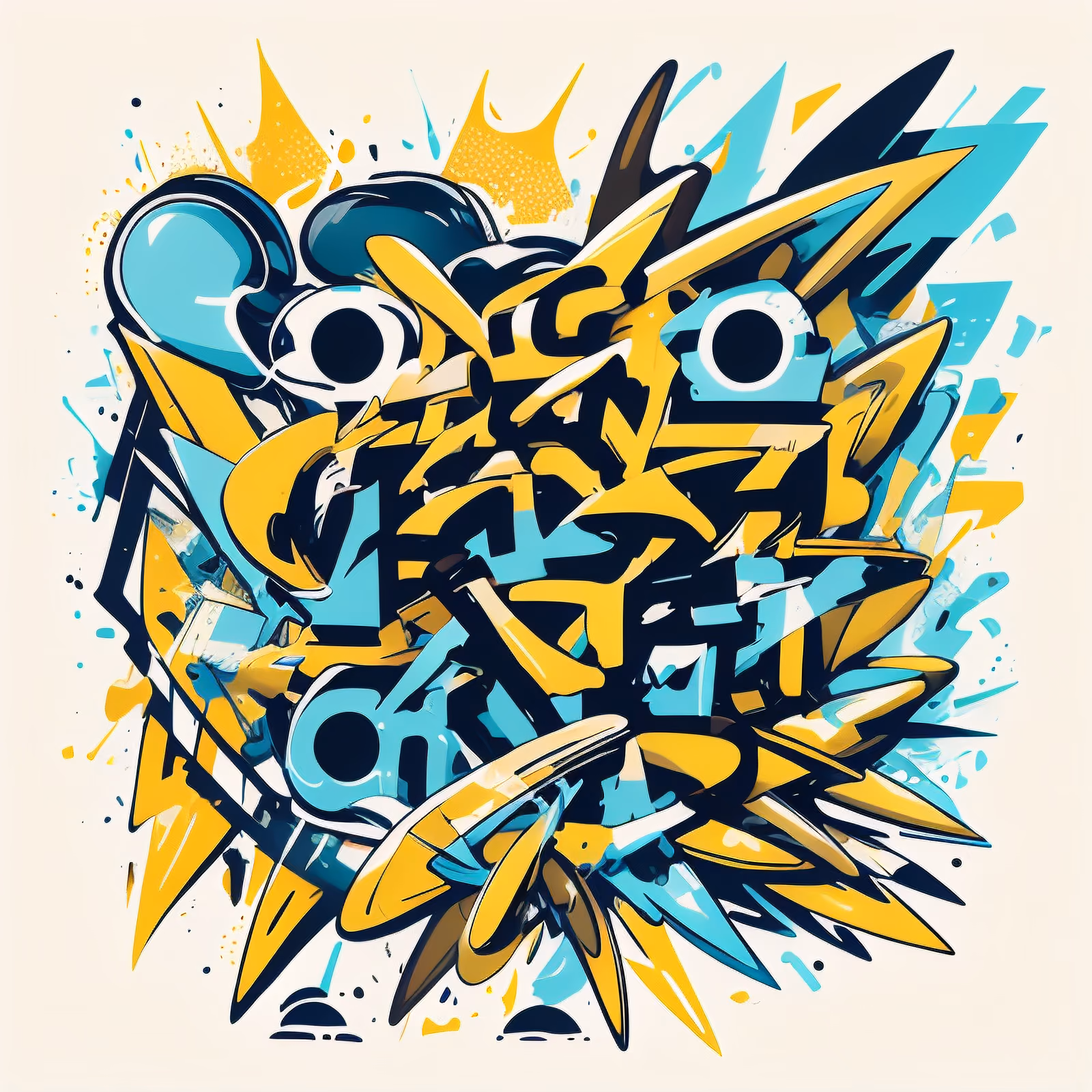 Yellow Cyan Graffiti Lettering QR Code for Apparel — image 1