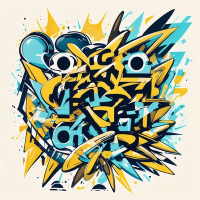 Yellow Cyan Graffiti Lettering QR Code for Apparel