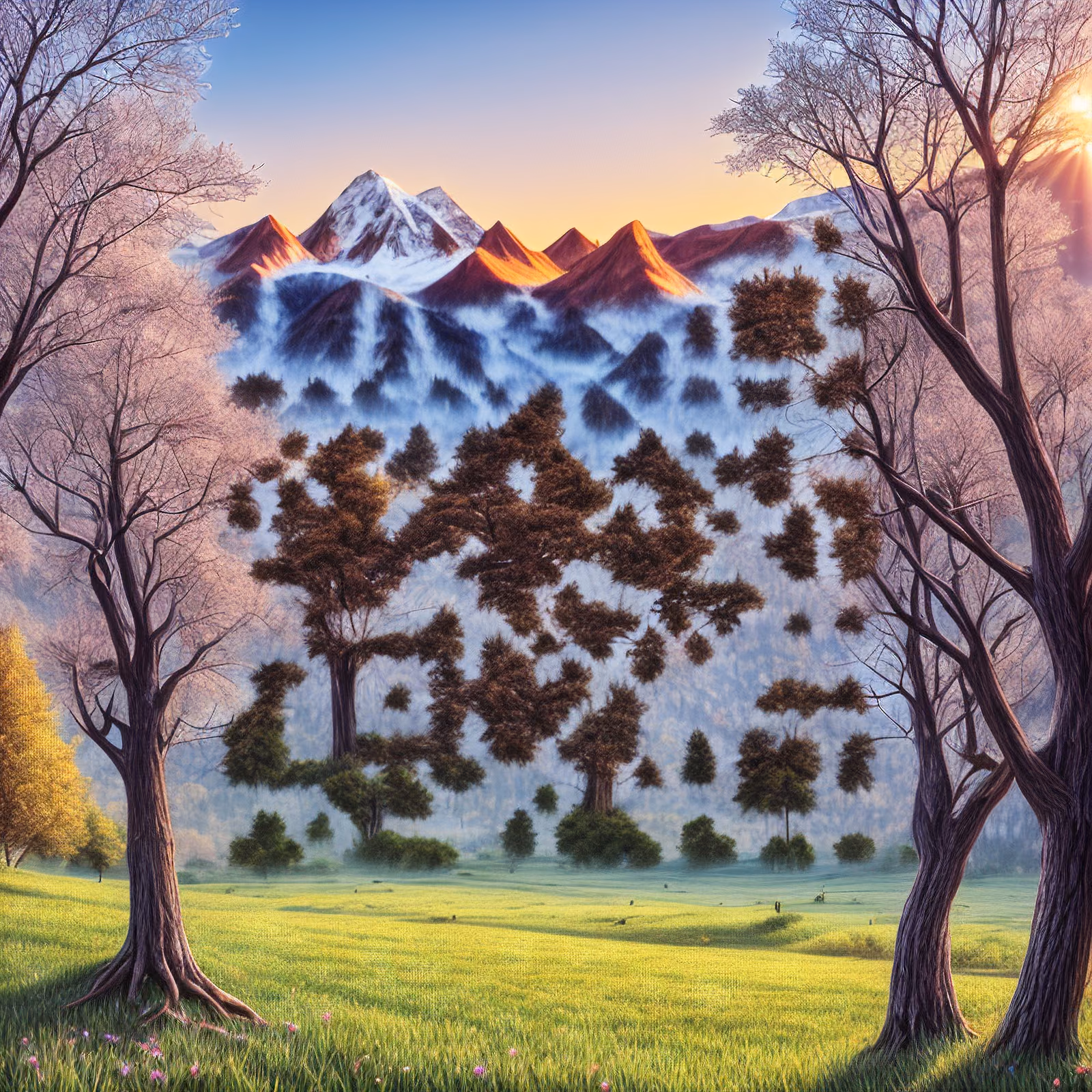 Sunset Mountain Meadow Painting QR Code Art — image 1