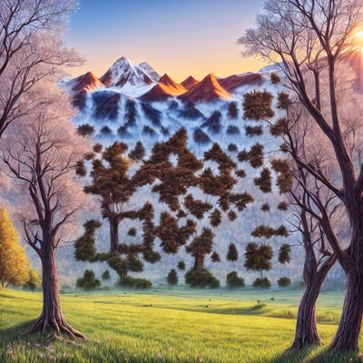 Sunset Mountain Meadow Painting QR Code Art — image 1