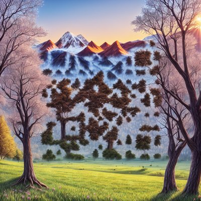 Sunset Mountain Meadow Painting QR Code Art