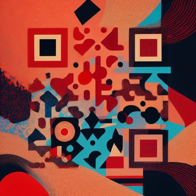 Red Teal Geometric Abstract QR Code Art