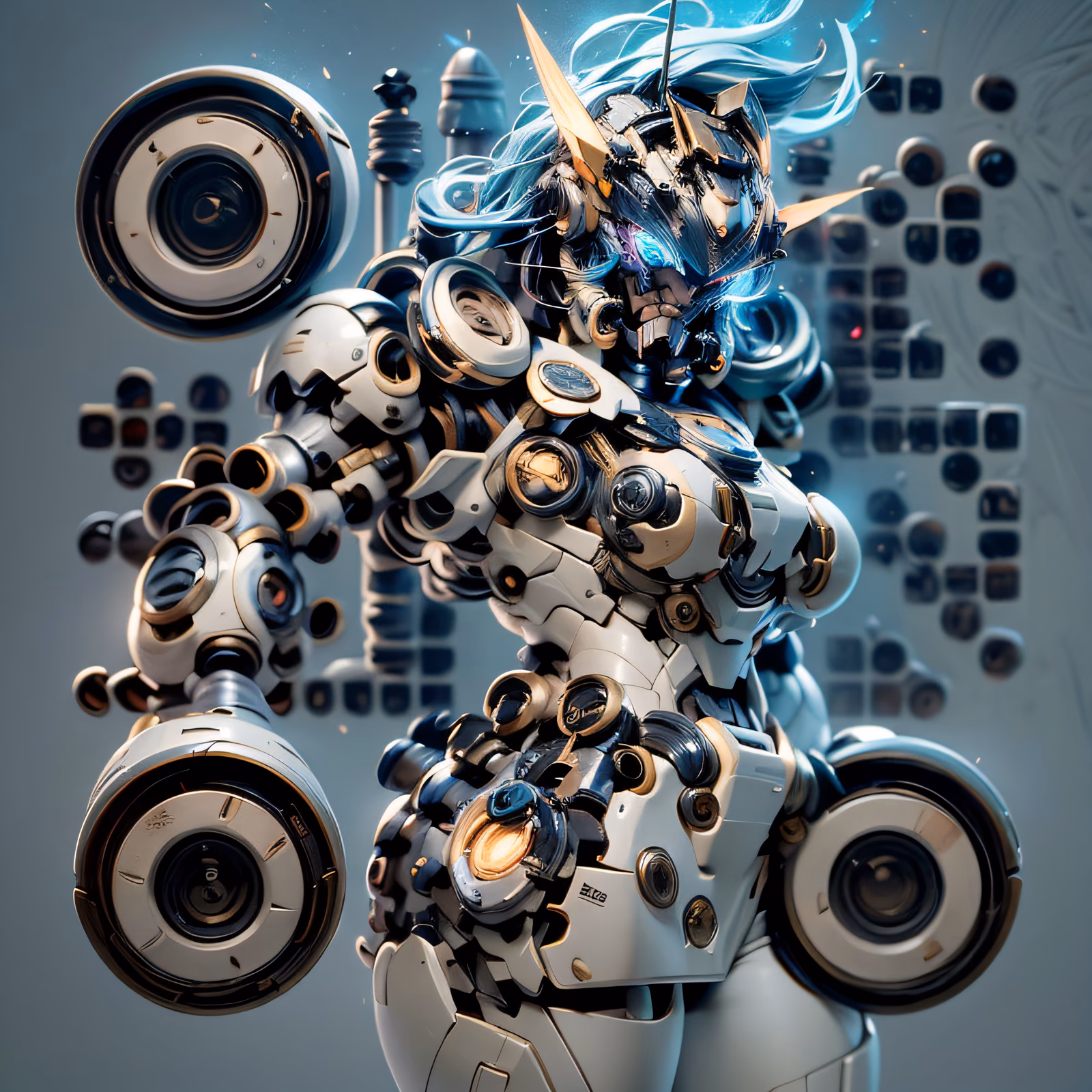 White Gold Mecha Girl 3D QR Code for Posters — image 1