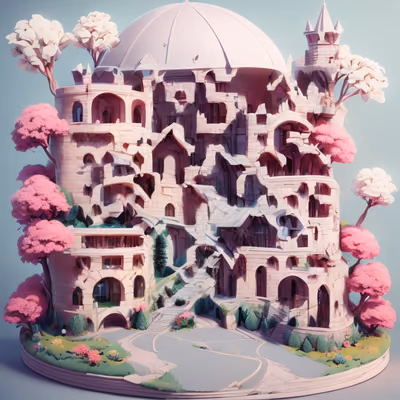 Pink Blossom Castle Diorama 3D QR Code Art — image 1