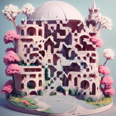 Pink Blossom Castle Diorama 3D QR Code Art