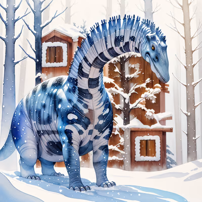 Snowy Forest Dinosaur Watercolor QR Code Art — image 1