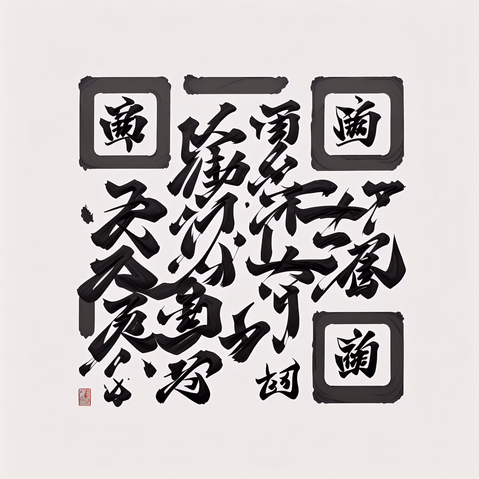 Китайская каллиграфия тушью: QR-код с иероглифами — изображение 1