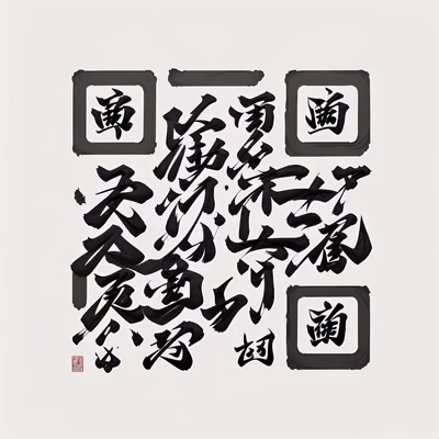 Китайская каллиграфия тушью: QR-код с иероглифами — изображение 1