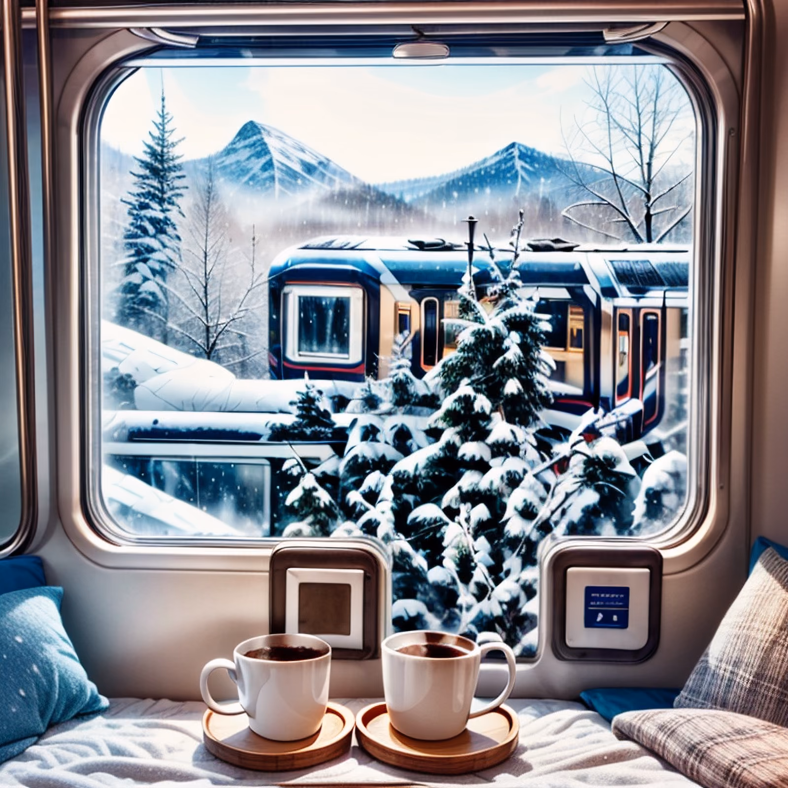 Winter Train Window Coffee QR Code Art — image 1