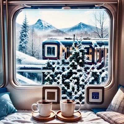 Winter Train Window Coffee QR Code Art