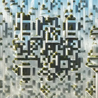 Green Futuristic Skyscraper City QR Code Art