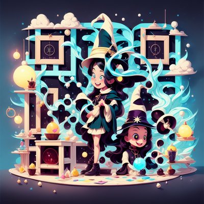 Cartoon Witches Magic Room QR Code for Posters