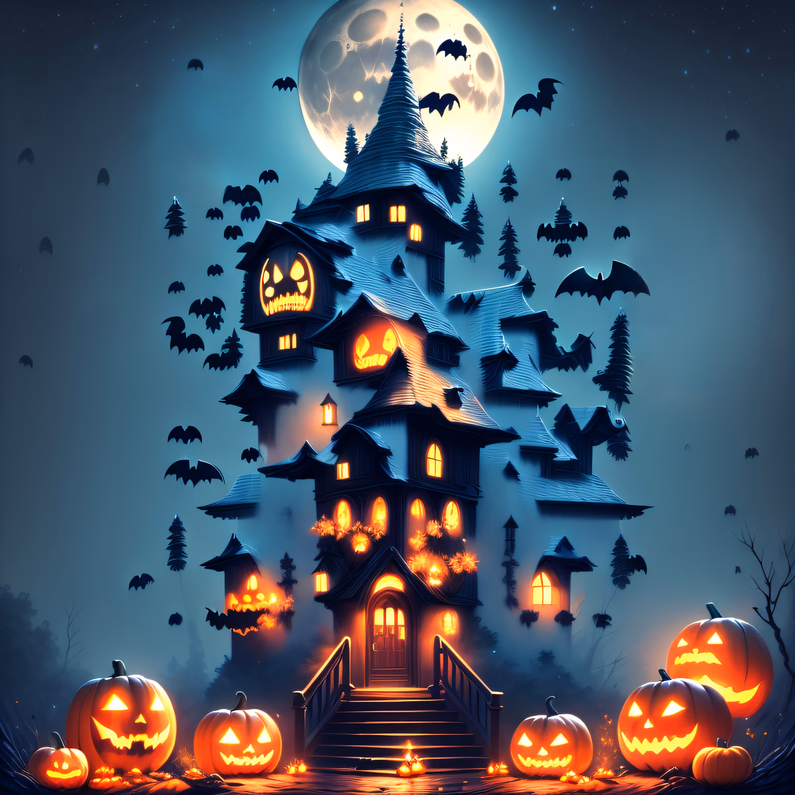 Haunted House Halloween Digital Painting QR Code for Posters — image 1