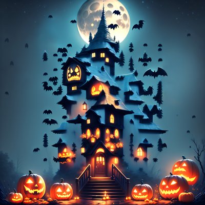Haunted House Halloween Digital Painting QR Code for Posters
