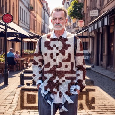 Man in European Square Photorealistic QR Code for Apparel