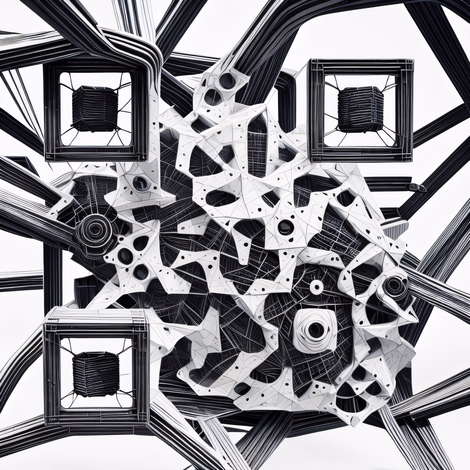 Monochrome Geometric Sculpture QR Code for Posters — image 1