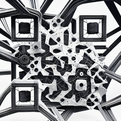 Monochrome Geometric Sculpture QR Code for Posters