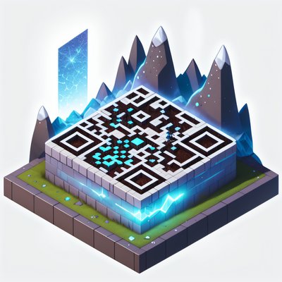 Изометрический диорама-кристалл в горах: QR-код для постеров