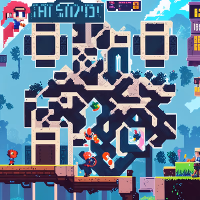Pixel Art Platformer Game Scene Game Character QR Code for Posters — image 1