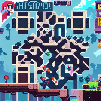 Pixel Art Platformer Game Scene Game Character QR Code for Posters
