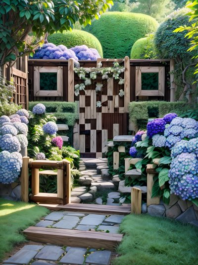 Hydrangea Garden Path Photo QR Code Art